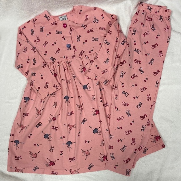 Painting red rhinos pink ballerina 100% cotton dress and leggings size 6/7 - Picture 1 of 11